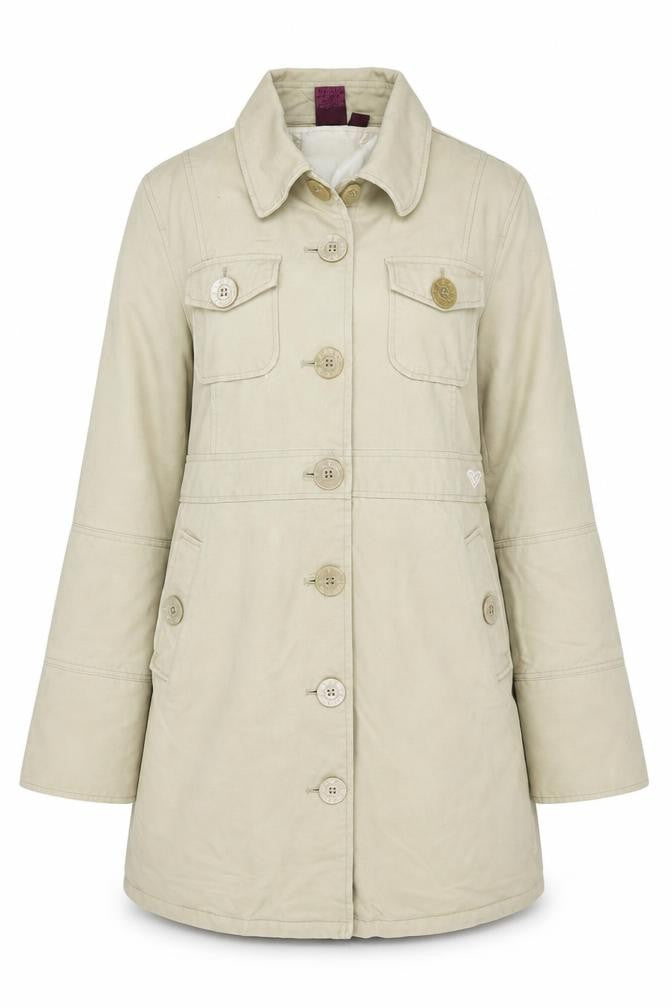 Roxy Womens Beige Size 8 Long Military Cotton Button Coat