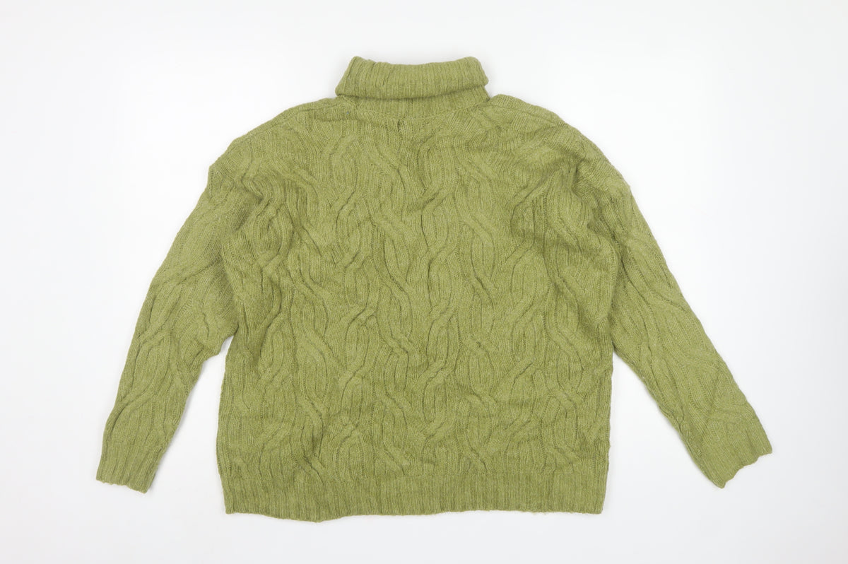 Marks and Spencer Women Green M Cable-Knit Roll Neck Pullover Jumper