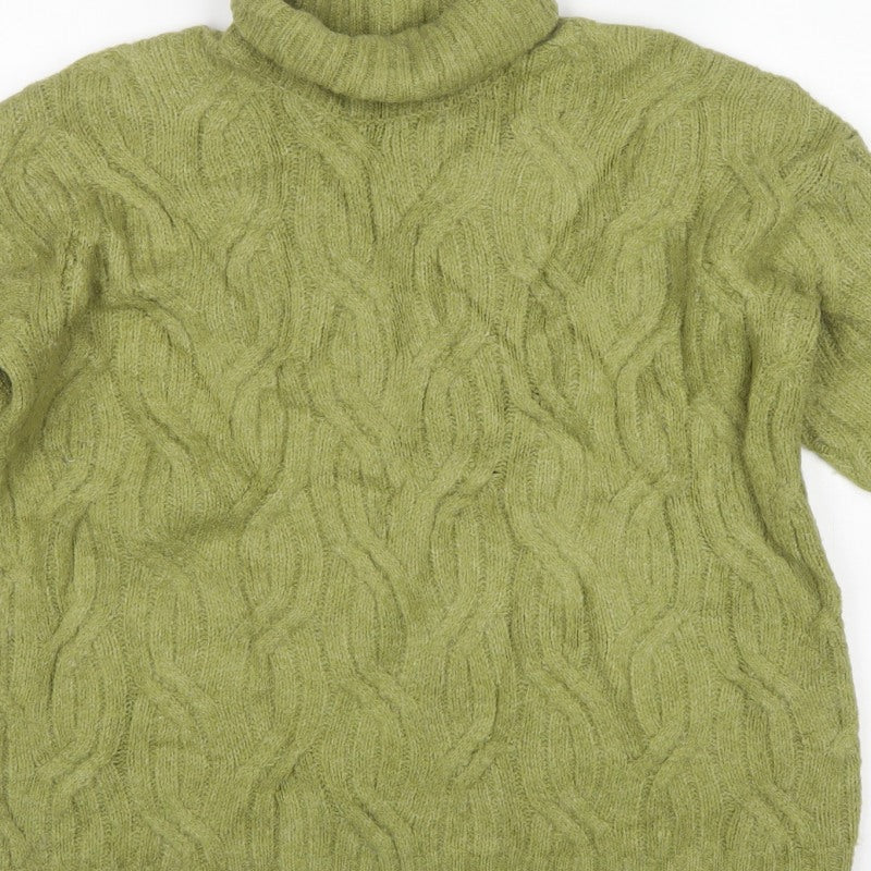 Marks and Spencer Women Green M Cable-Knit Roll Neck Pullover Jumper