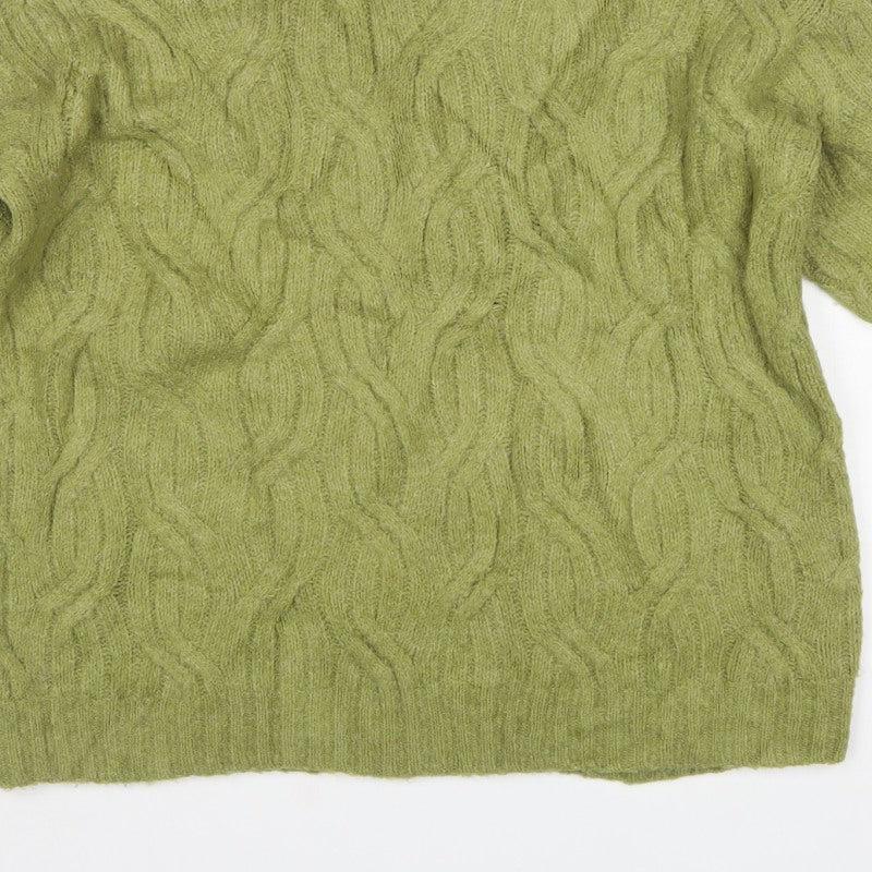 Marks and Spencer Women Green M Cable-Knit Roll Neck Pullover Jumper