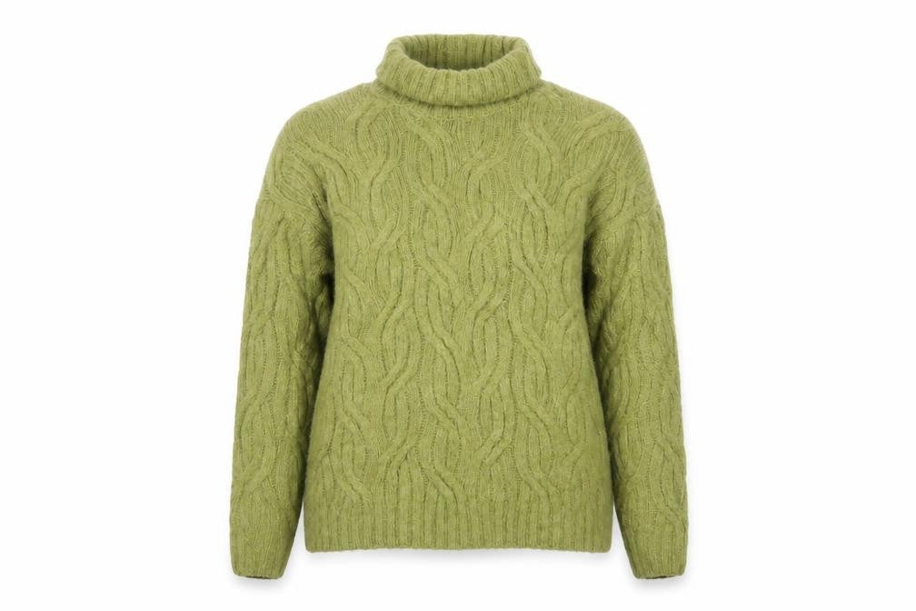 Marks and Spencer Women Green M Cable-Knit Roll Neck Pullover Jumper