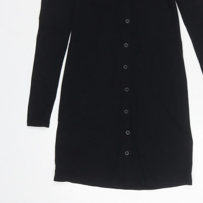 Motel Women’s Black S Jersey Collared Button Shirt Dress
