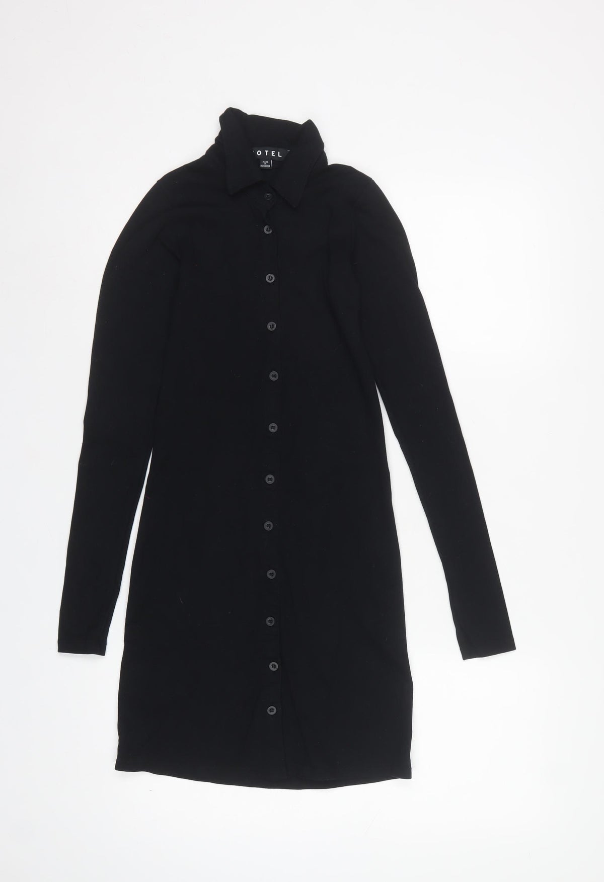 Motel Women’s Black S Jersey Collared Button Shirt Dress