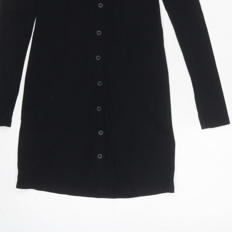 Motel Women’s Black S Jersey Collared Button Shirt Dress