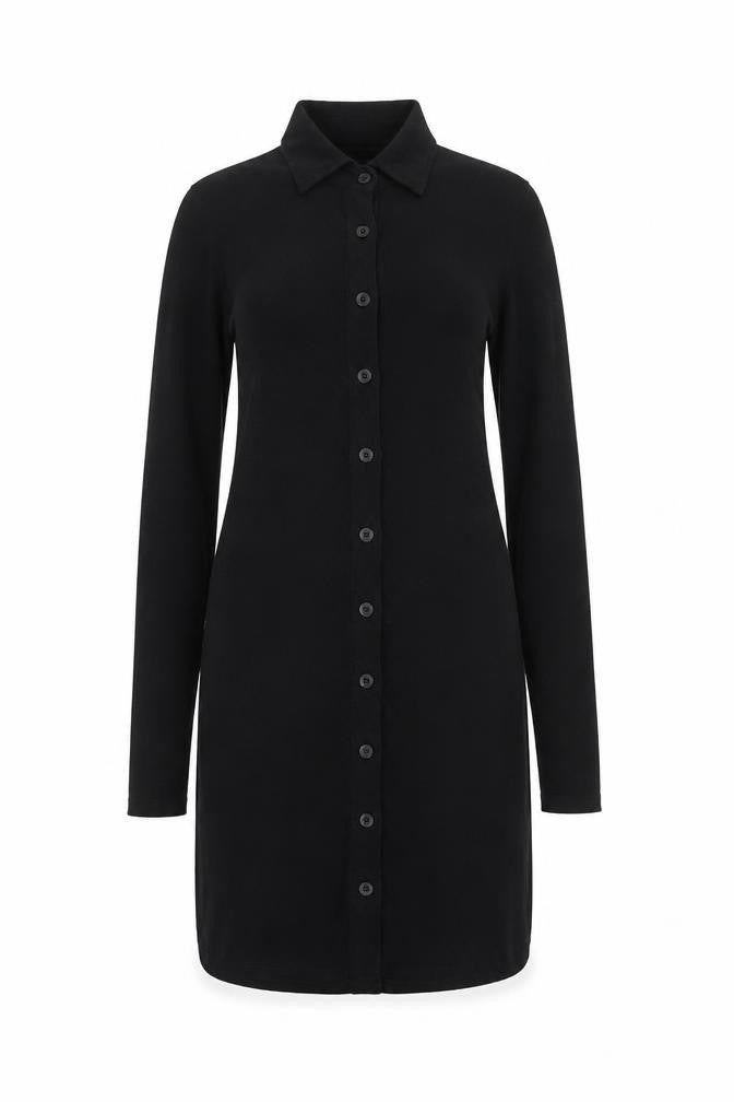 Motel Women’s Black S Jersey Collared Button Shirt Dress