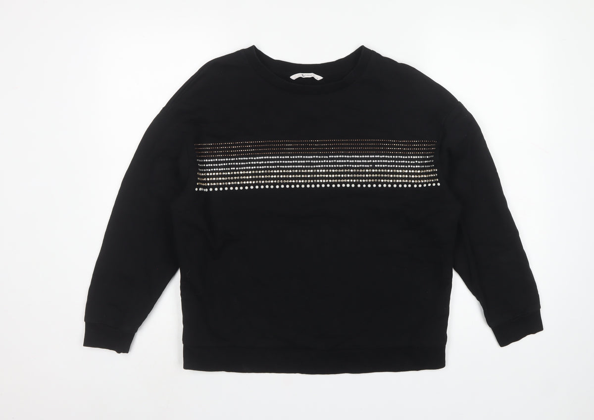 Tu Women’s Black Size 14 Rhinestone Stripe Crew Neck Sweatshirt