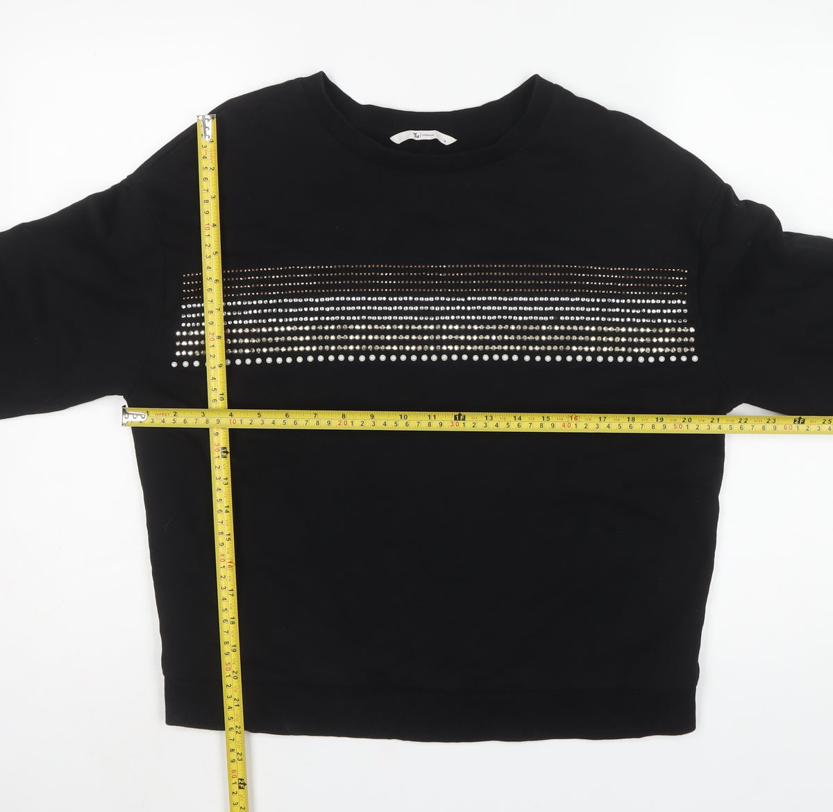 Tu Women’s Black Size 14 Rhinestone Stripe Crew Neck Sweatshirt