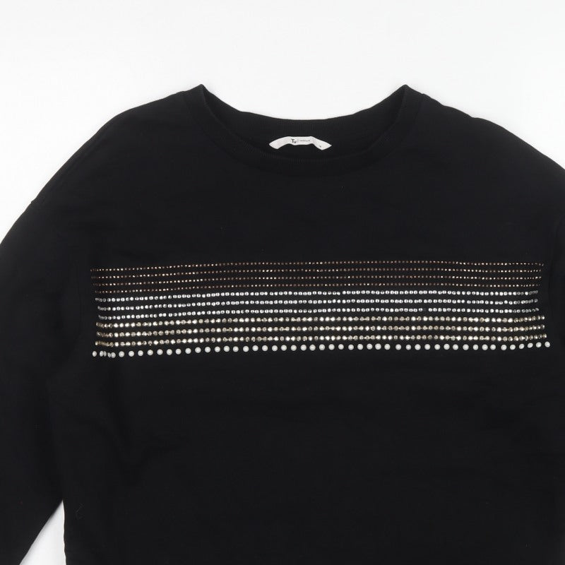 Tu Women’s Black Size 14 Rhinestone Stripe Crew Neck Sweatshirt