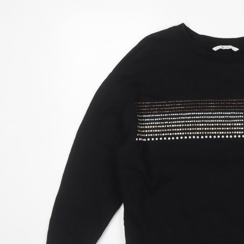 Tu Women’s Black Size 14 Rhinestone Stripe Crew Neck Sweatshirt