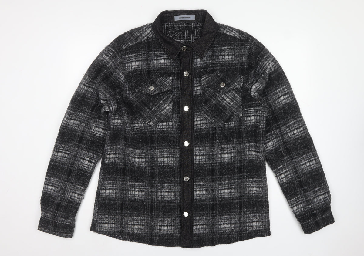 Manière De Voir Men’s Black Check Fleece Jacket Size M Collared