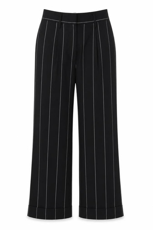 Marks and Spencer Women Black Pinstripe Tailored Trousers UK 10 Long