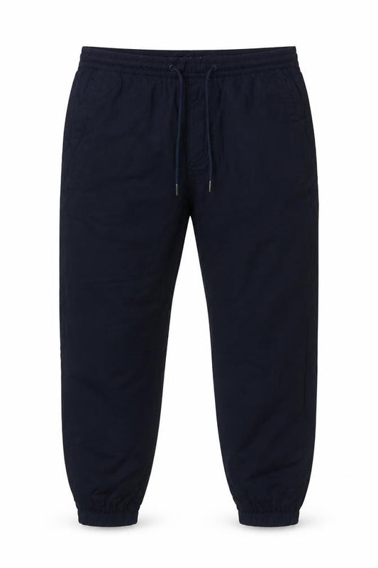 Marks and Spencer Men Blue M Cotton Drawstring Cuffed Jogger Trousers