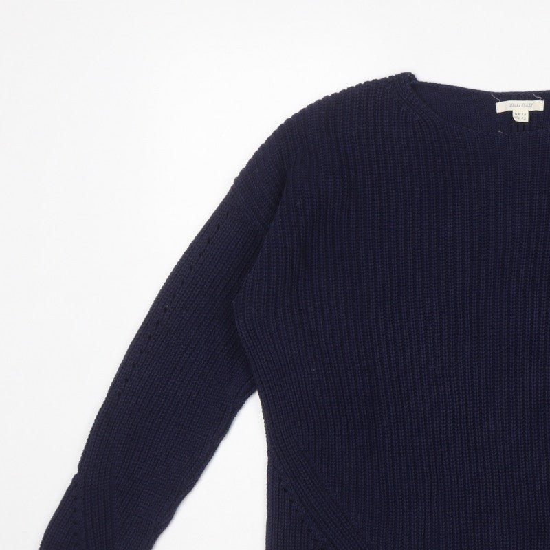 White Stuff Women’s Navy Blue Rib Knit Pullover Jumper UK 14 Cotton