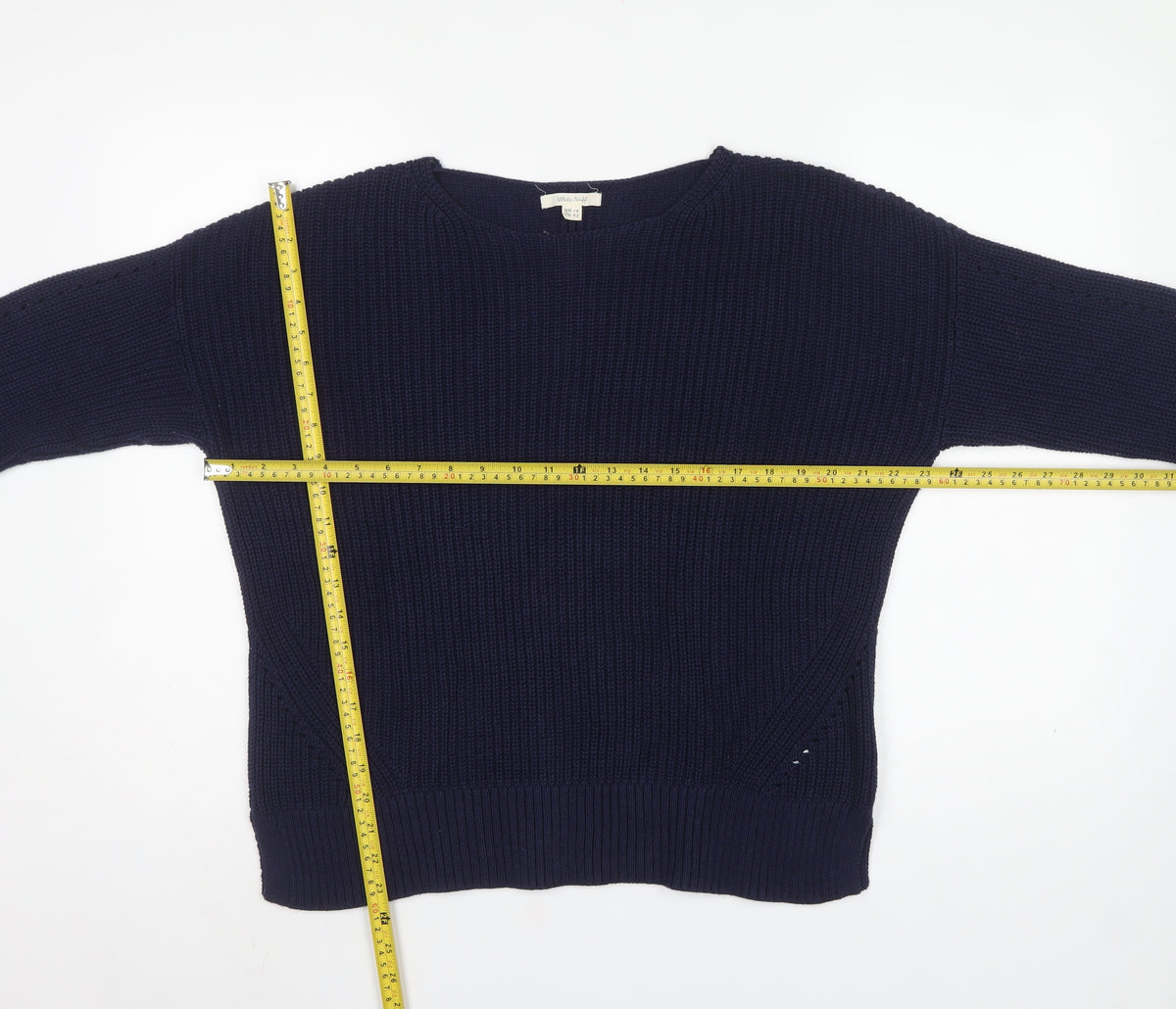 White Stuff Women’s Navy Blue Rib Knit Pullover Jumper UK 14 Cotton