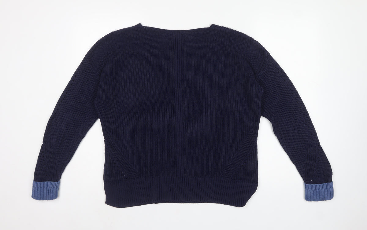 White Stuff Women’s Navy Blue Rib Knit Pullover Jumper UK 14 Cotton