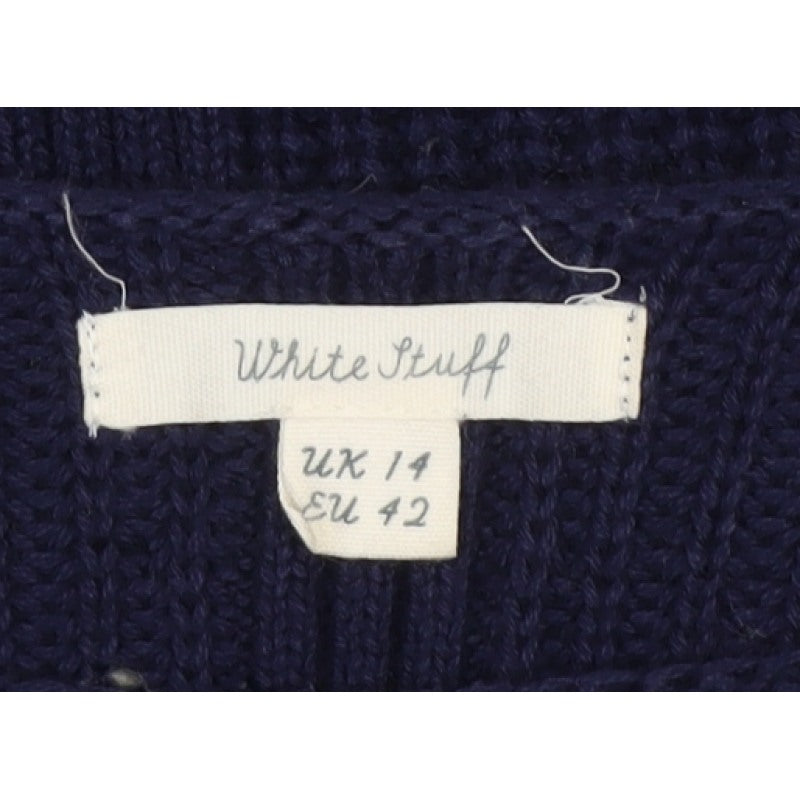 White Stuff Women’s Navy Blue Rib Knit Pullover Jumper UK 14 Cotton