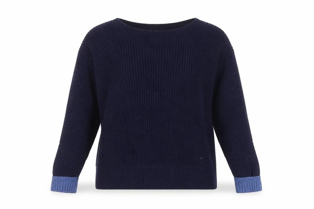 White Stuff Women’s Navy Blue Rib Knit Pullover Jumper UK 14 Cotton
