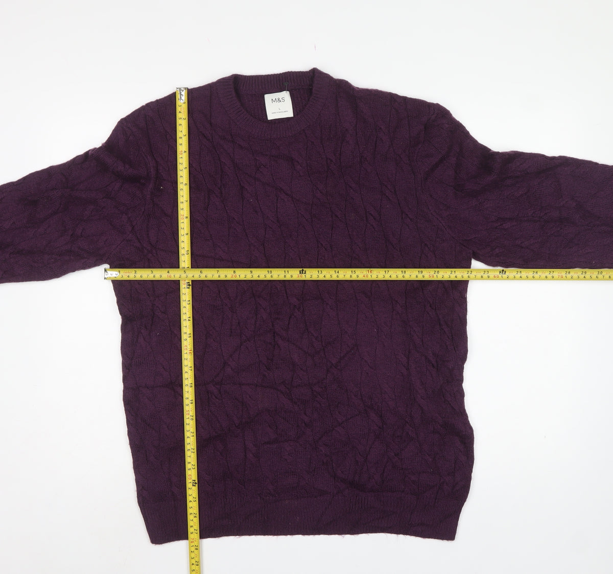 M&S Mens Purple L Cable Knit Crew Neck Pullover Jumper