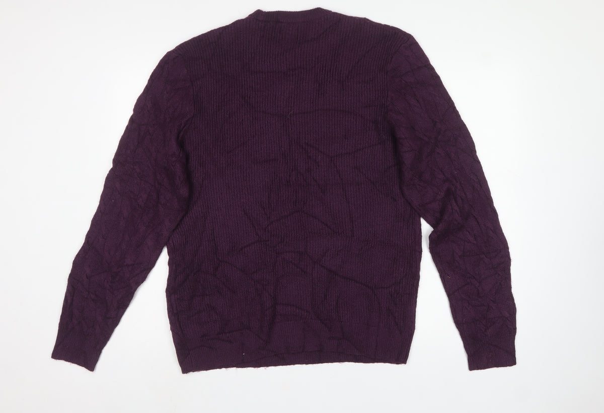 M&S Mens Purple L Cable Knit Crew Neck Pullover Jumper