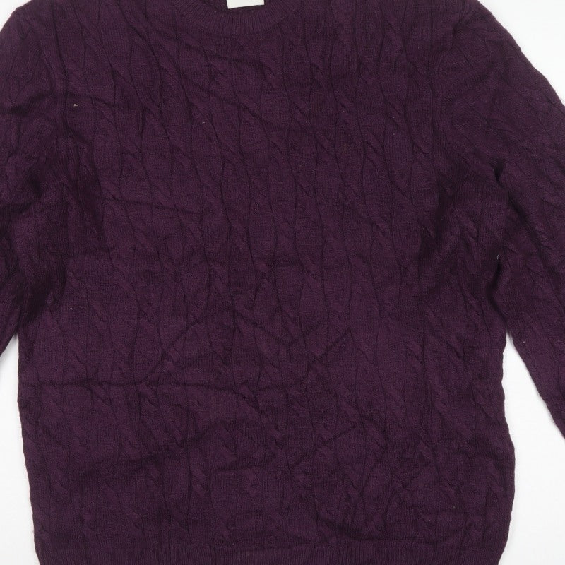 M&S Mens Purple L Cable Knit Crew Neck Pullover Jumper