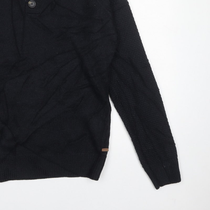 Open Men’s Black L High Neck Button Henley Knit Jumper