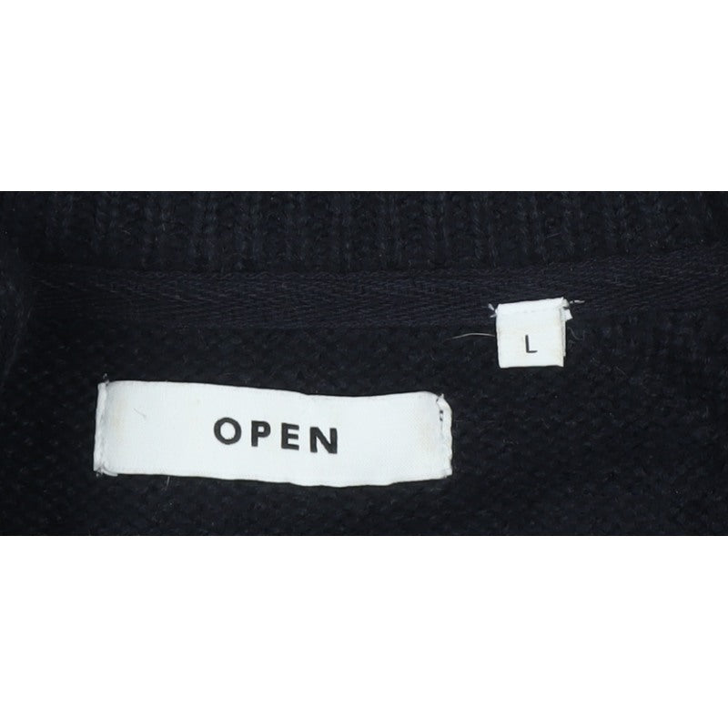 Open Men’s Black L High Neck Button Henley Knit Jumper
