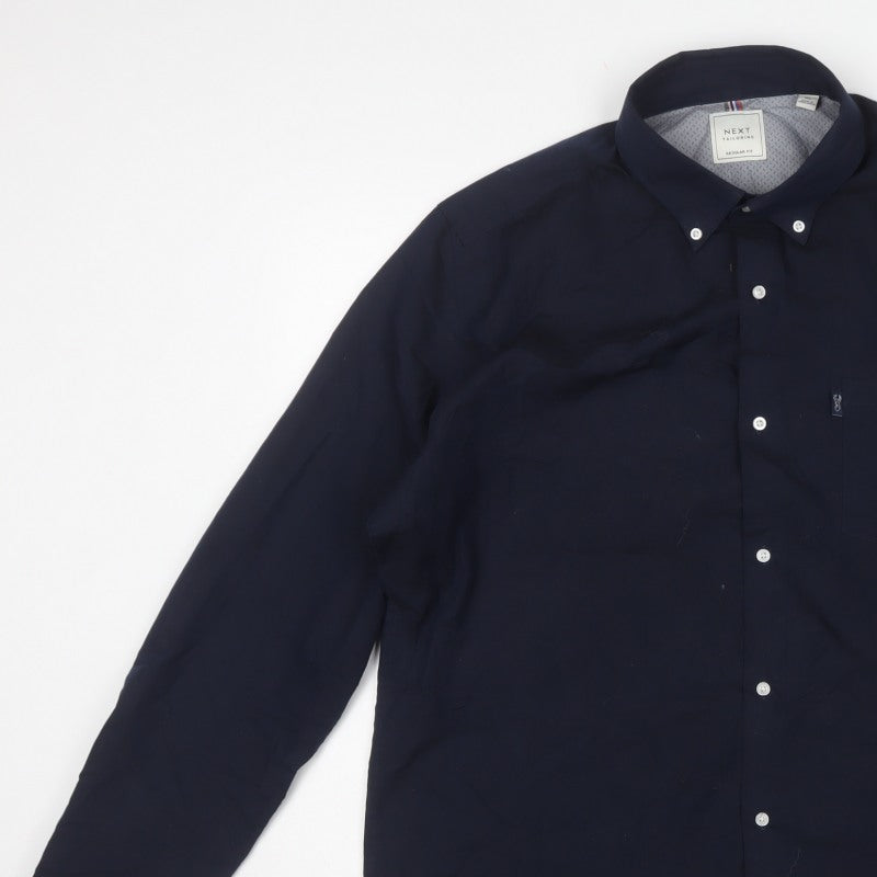 Next Men’s Blue XL Regular Fit Cotton Button-Down Long Sleeve Shirt