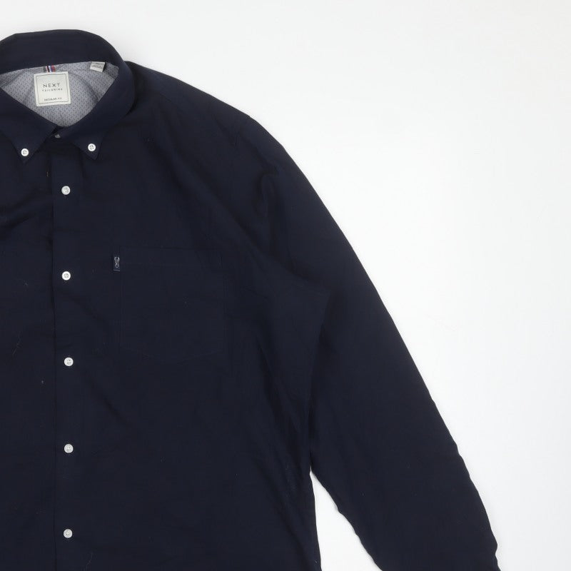 Next Men’s Blue XL Regular Fit Cotton Button-Down Long Sleeve Shirt