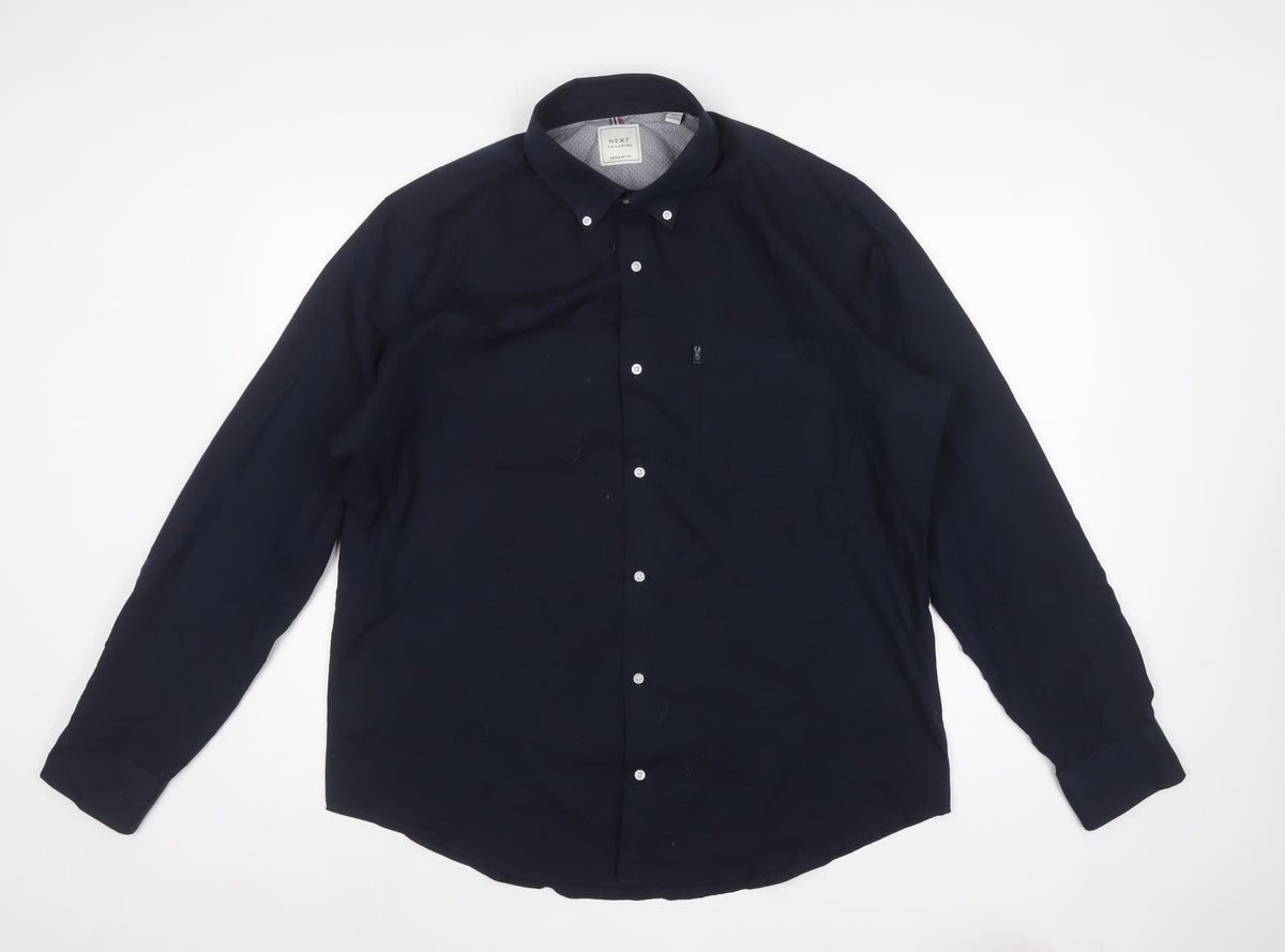 Next Men’s Blue XL Regular Fit Cotton Button-Down Long Sleeve Shirt