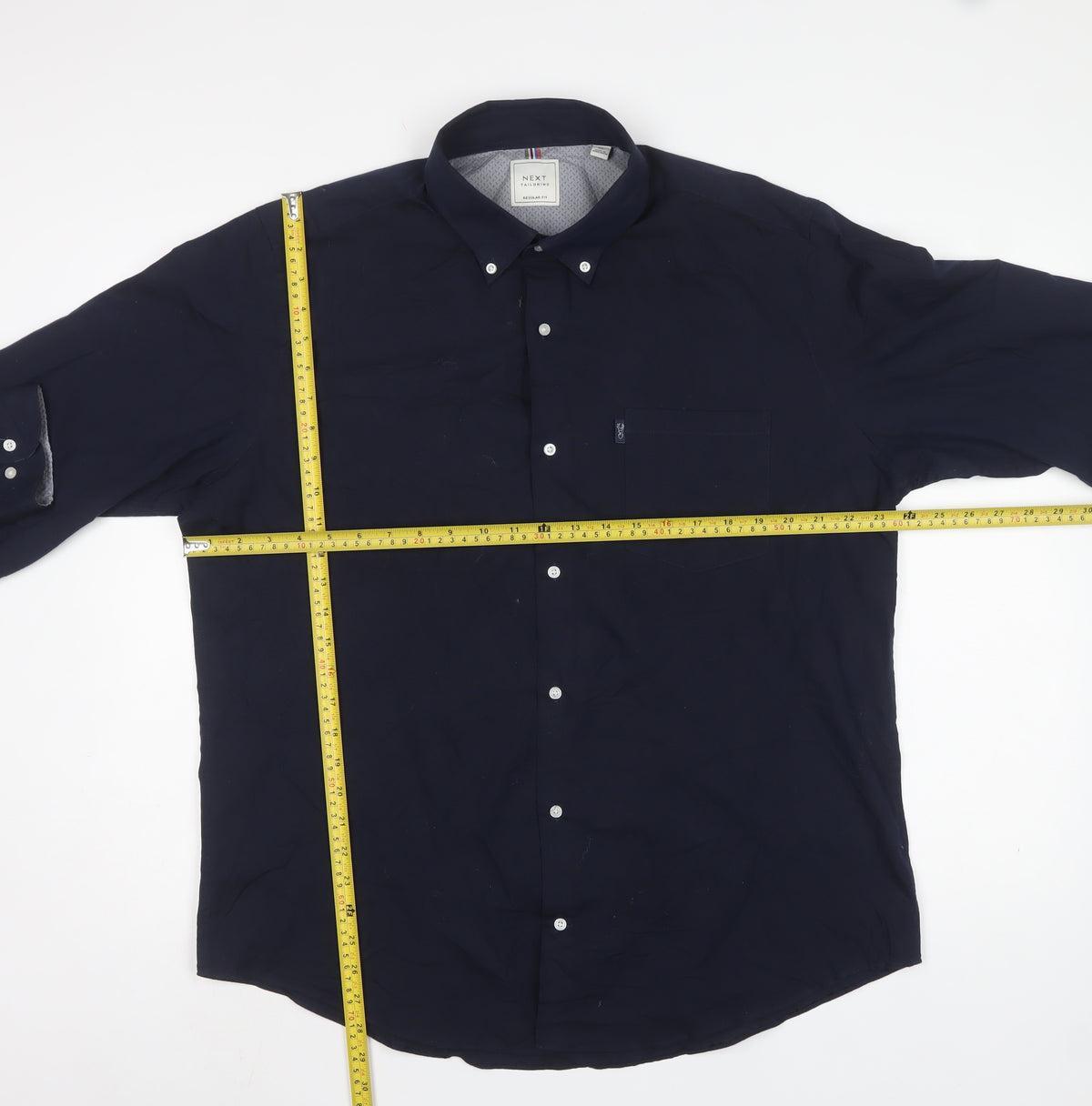 Next Men’s Blue XL Regular Fit Cotton Button-Down Long Sleeve Shirt