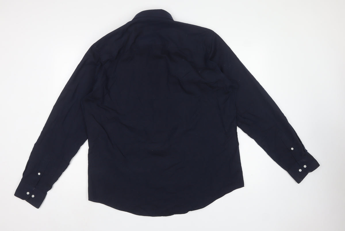 Next Men’s Blue XL Regular Fit Cotton Button-Down Long Sleeve Shirt