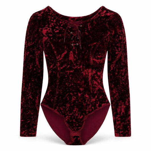Miss Selfridge Women Red UK 12 Velvet Lace-Up Long Sleeve Bodysuit