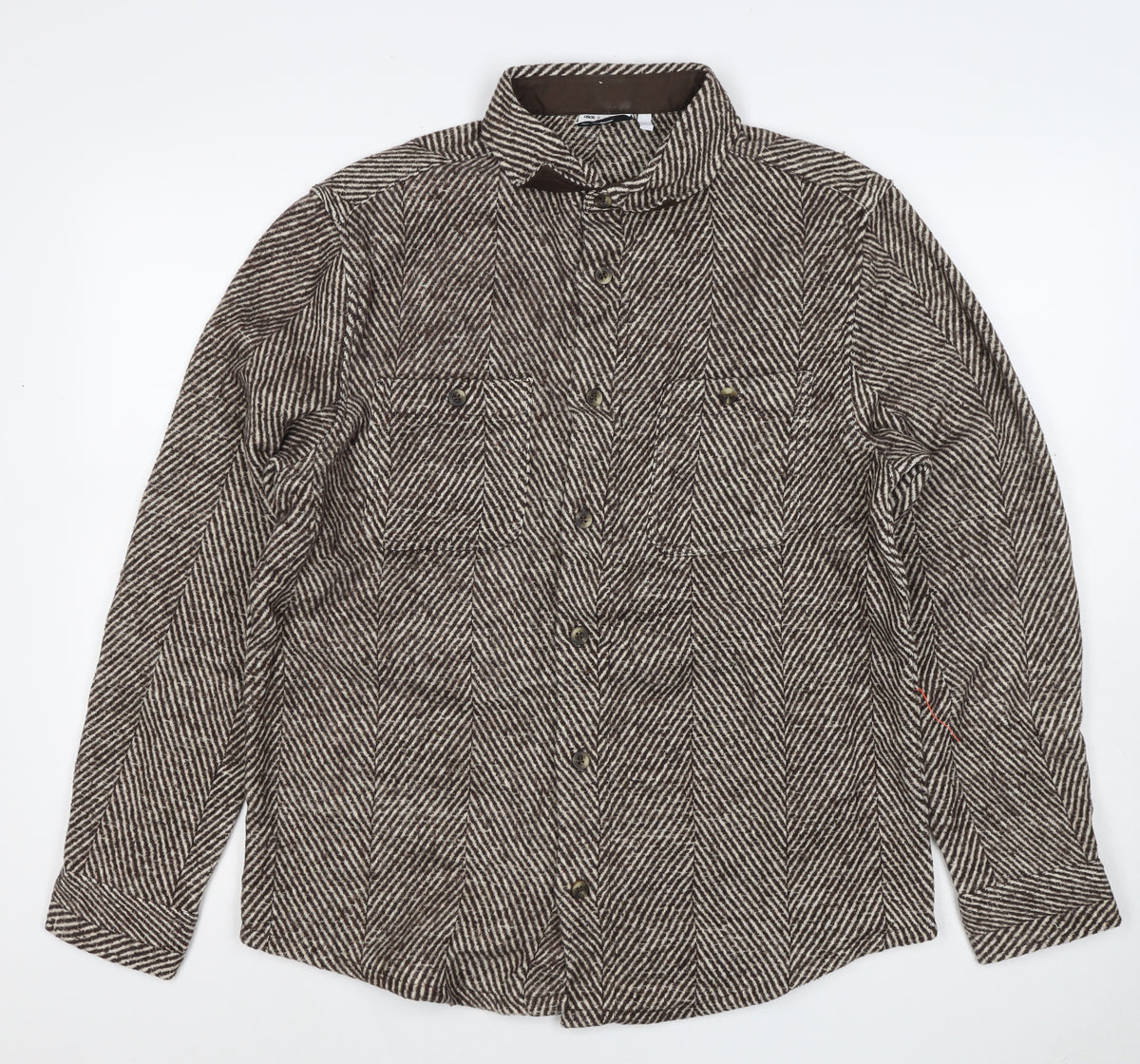 ASOS Unisex Brown M Herringbone Wool Blend Button Jacket