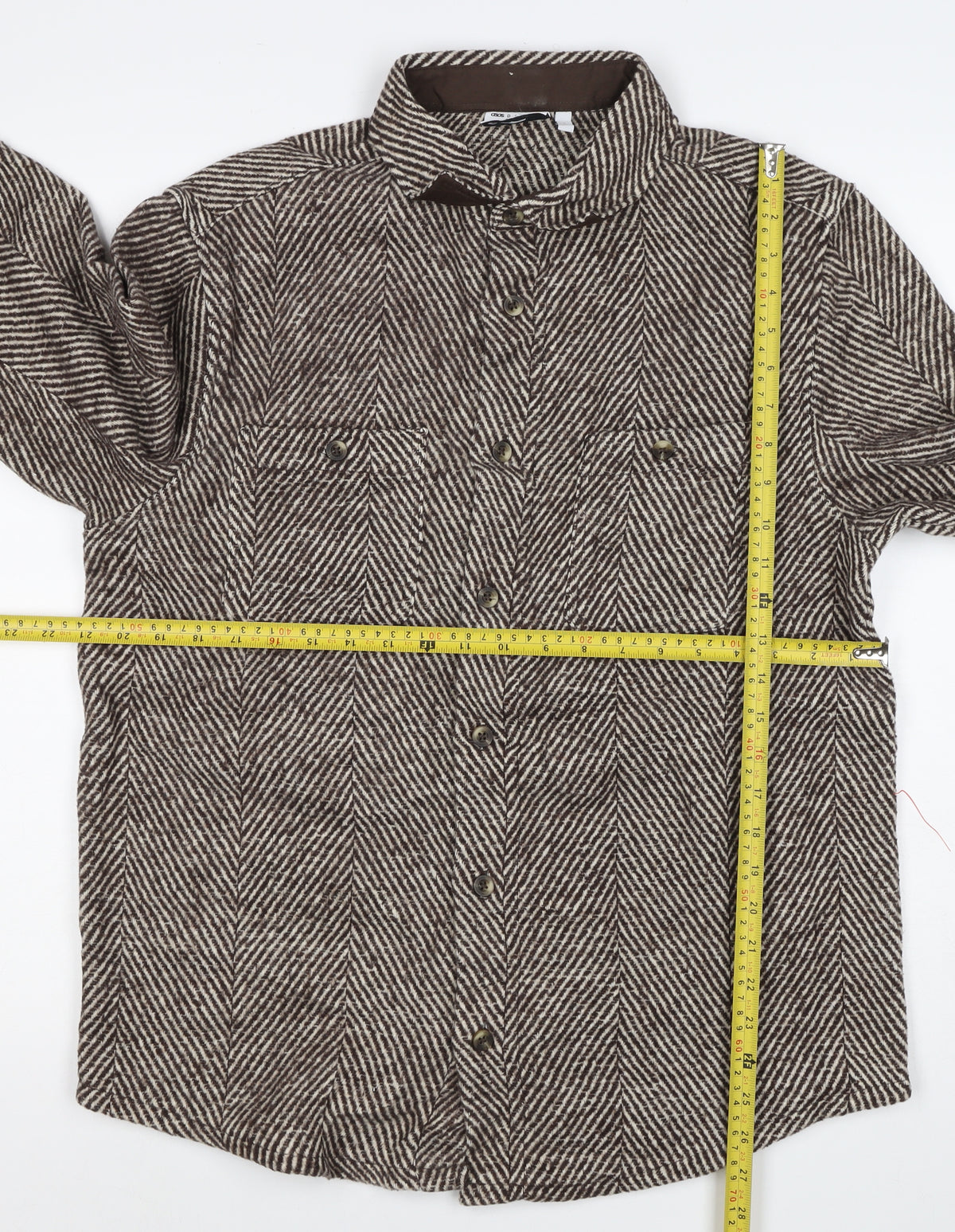 ASOS Unisex Brown M Herringbone Wool Blend Button Jacket