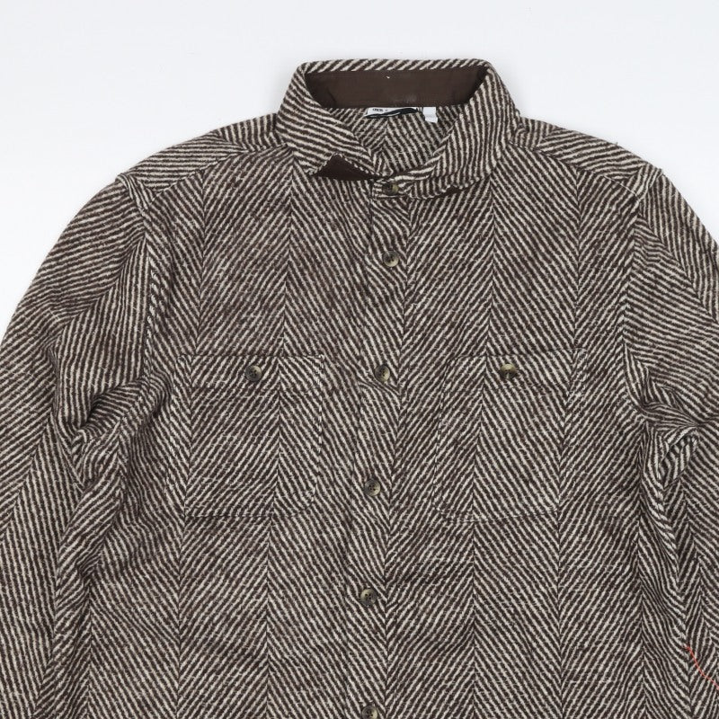 ASOS Unisex Brown M Herringbone Wool Blend Button Jacket