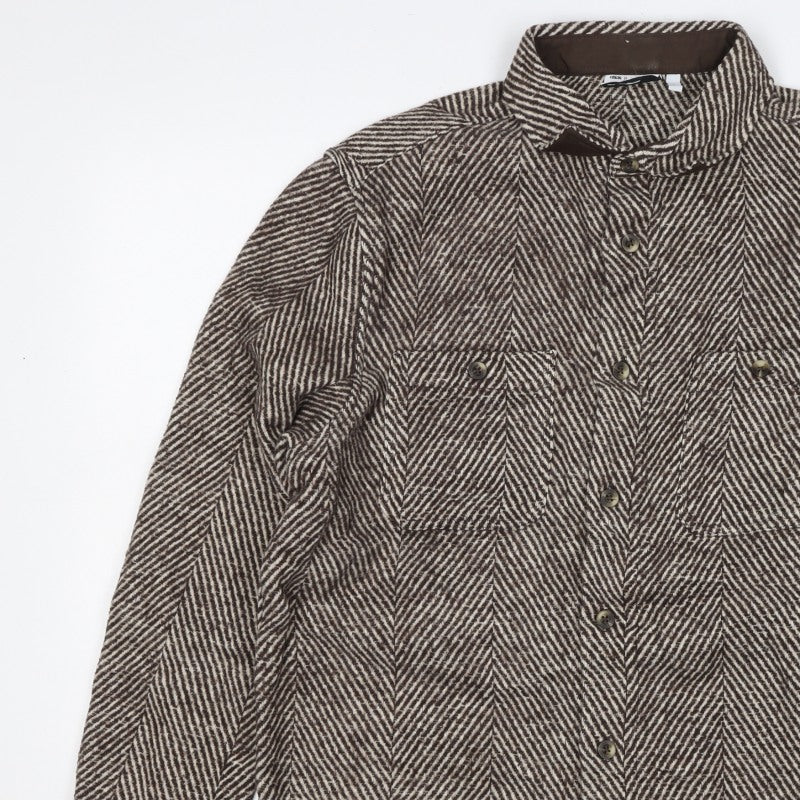 ASOS Unisex Brown M Herringbone Wool Blend Button Jacket