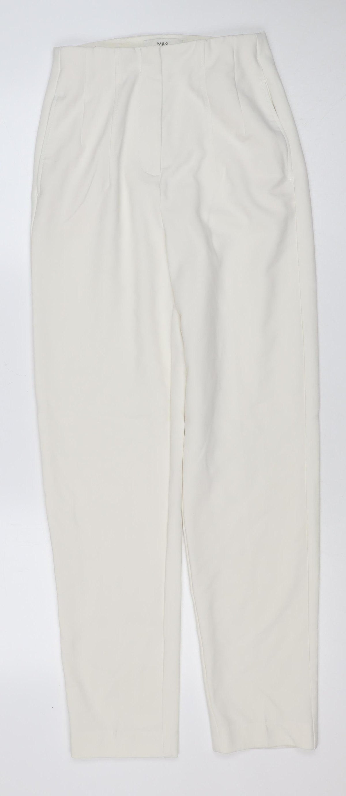 Marks & Spencer Women Ivory Size 6 Straight Leg Stretch Trousers