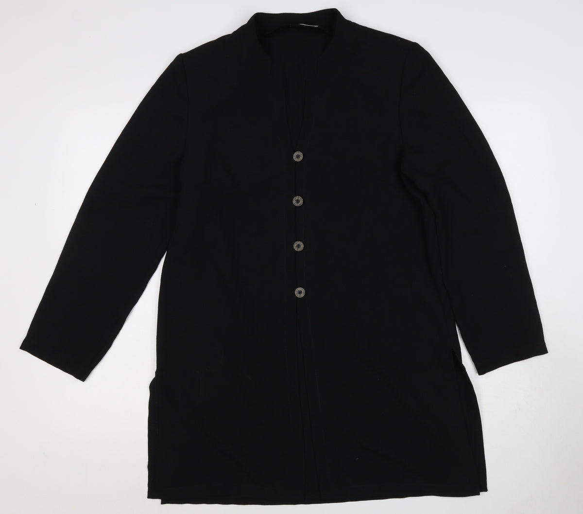 Jacques Vert Women’s Black UK 12 Long Collared Button Jacket