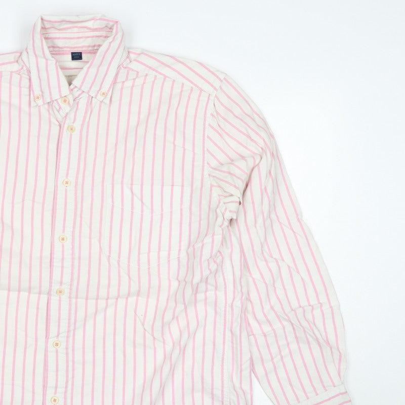 Boston Vintage Men’s M Pink White Striped Button-Down Shirt