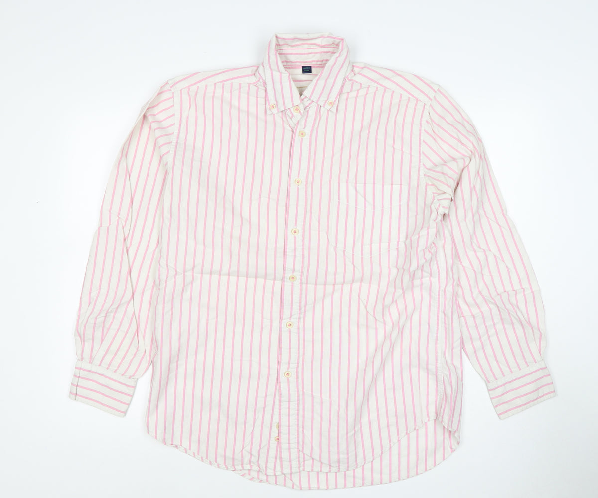 Boston Vintage Men’s M Pink White Striped Button-Down Shirt