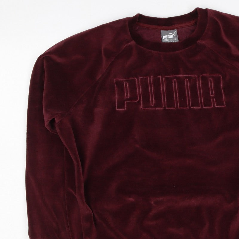 Puma Women Red UK 10 Velour Logo Pullover Sweatshirt