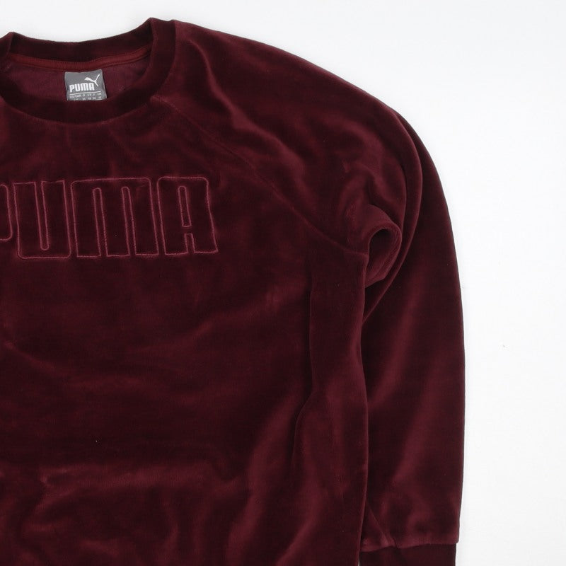 Puma Women Red UK 10 Velour Logo Pullover Sweatshirt