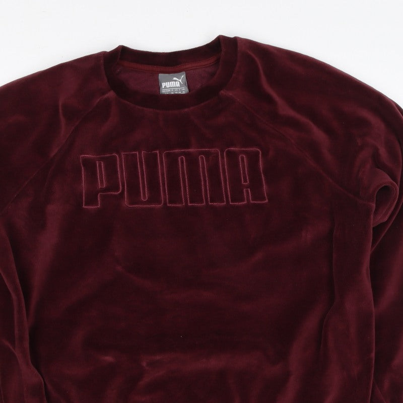 Puma Women Red UK 10 Velour Logo Pullover Sweatshirt