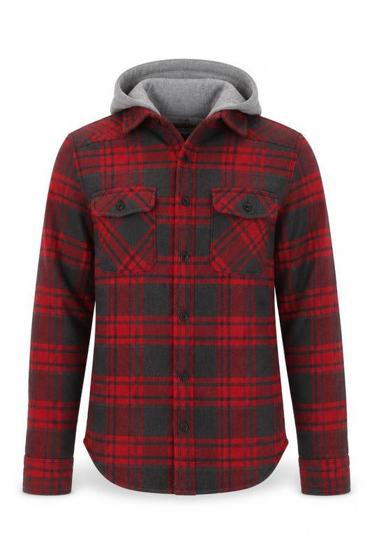 Superdry Men’s Red Plaid Hooded Button Jacket Size S