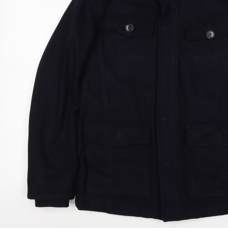 Linea Men’s Black S Wool Blend Military Style Mid-Length Coat