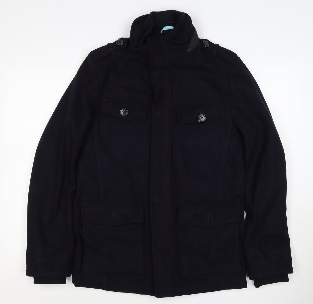 Linea Men’s Black S Wool Blend Military Style Mid-Length Coat