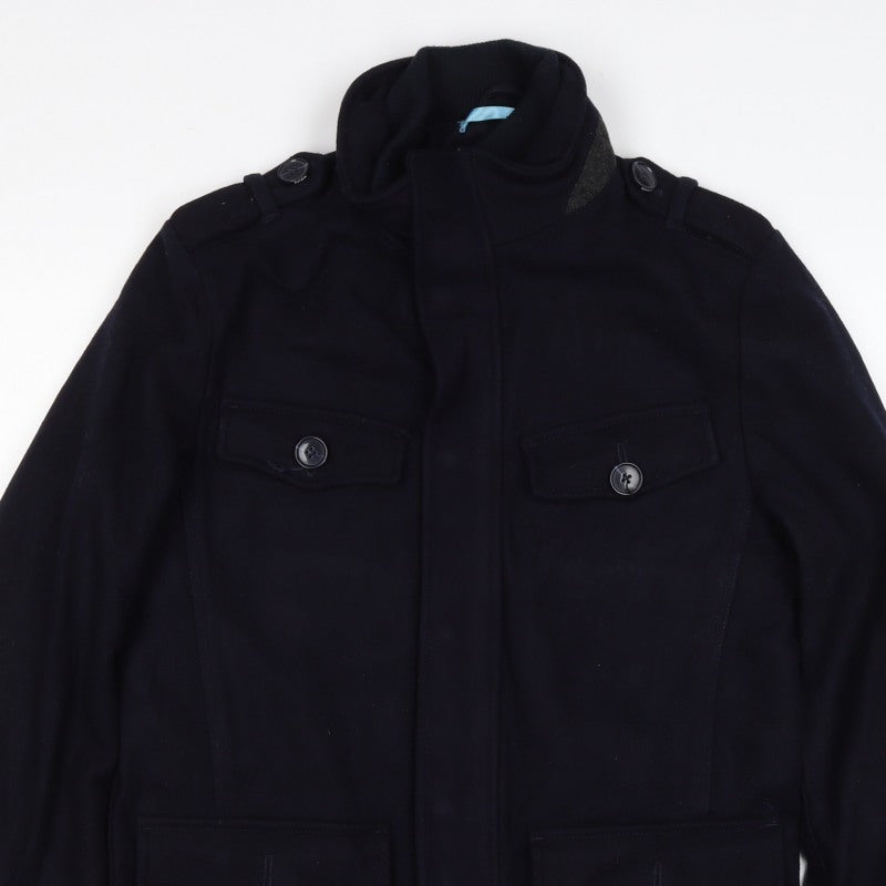 Linea Men’s Black S Wool Blend Military Style Mid-Length Coat