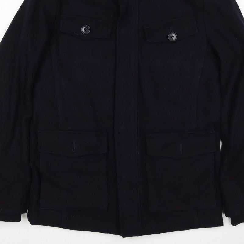 Linea Men’s Black S Wool Blend Military Style Mid-Length Coat