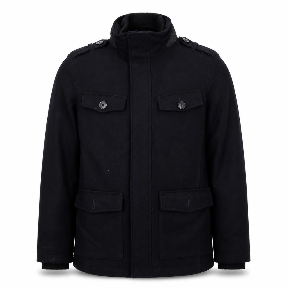 Linea Men’s Black S Wool Blend Military Style Mid-Length Coat