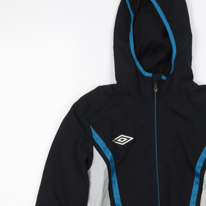 Umbro Boys Black Blue 8-9 Years Hooded Full Zip Track Jacket